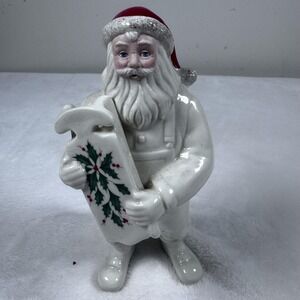 Lenox Santa Claus Figurine Holding Holly Sled Christmas Porcelain Holiday Decor
